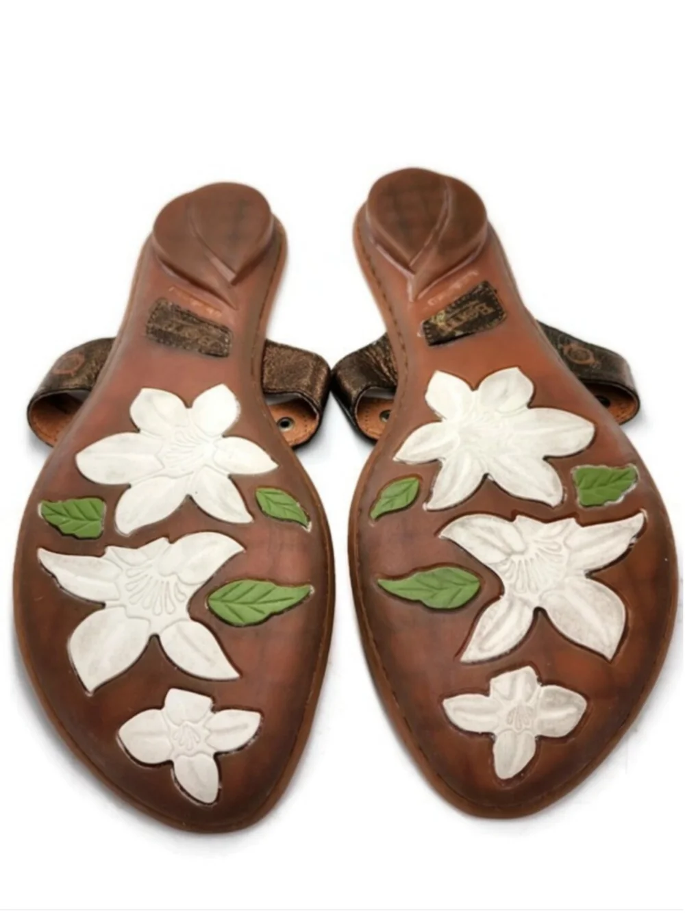Born Bronze Metallic Leather Ring Accent Flat Slide-On Post-Toe Thong Sandals